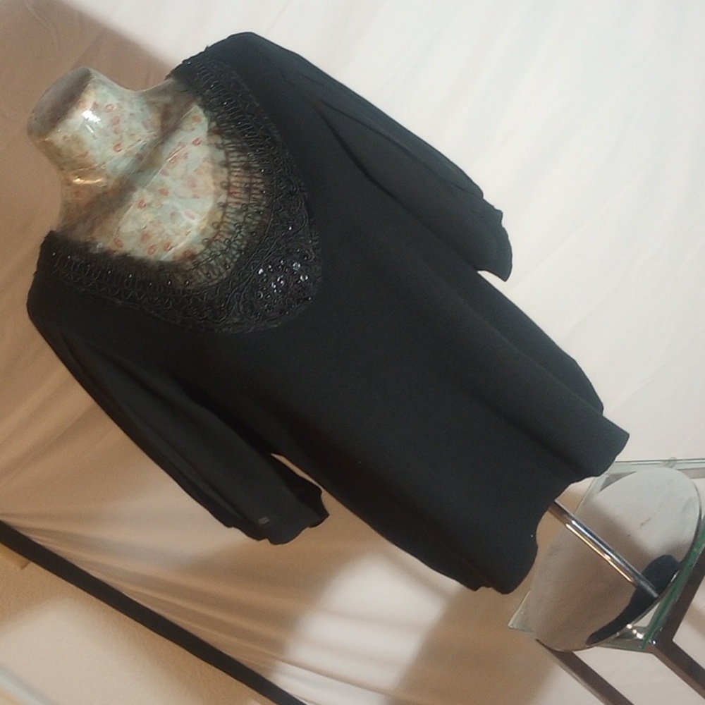 Nygard collection women's sweater blend silk 3/4 sleeve black